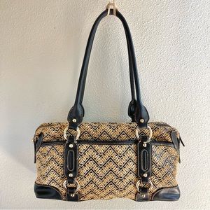 Etienne Aigner Womens Handbag Brown Beige Pattern W/ Black Leather Accen…